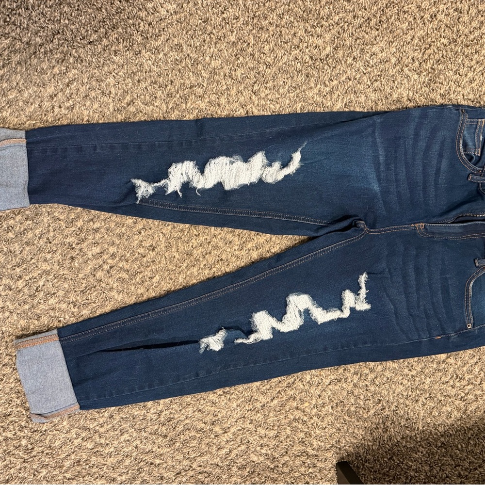 Wild Fable Dark Blue Distressed Ankle Jeans